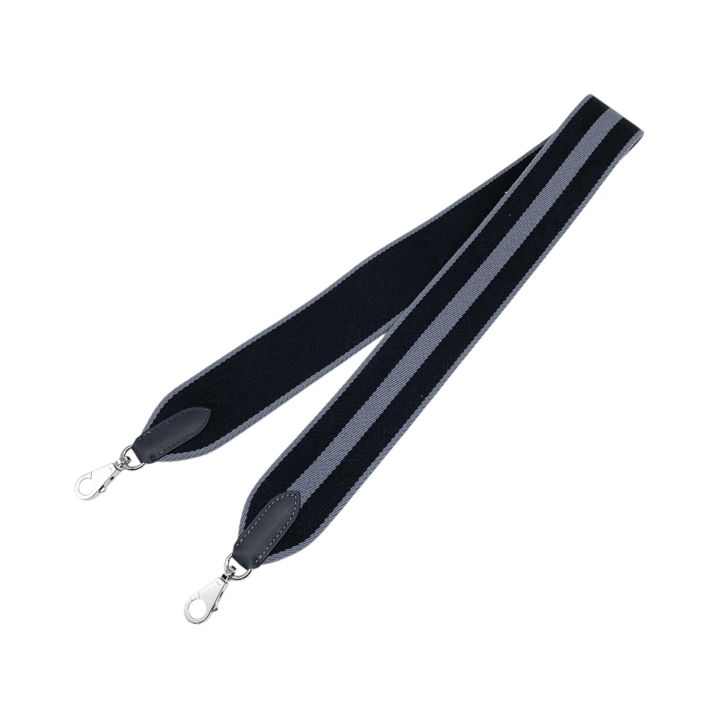 Hermes Black Grey Stripe Wide Bag Strap