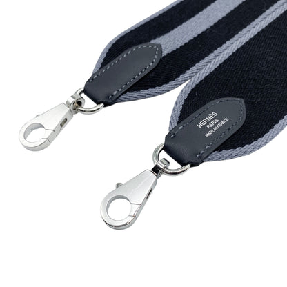 Hermes Black Grey Stripe Wide Bag Strap