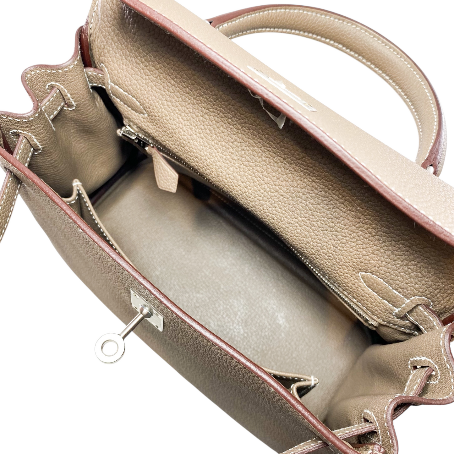 Hermes Kelly 25 Etoupe Togo Retourne Brushed Palladium Hardware