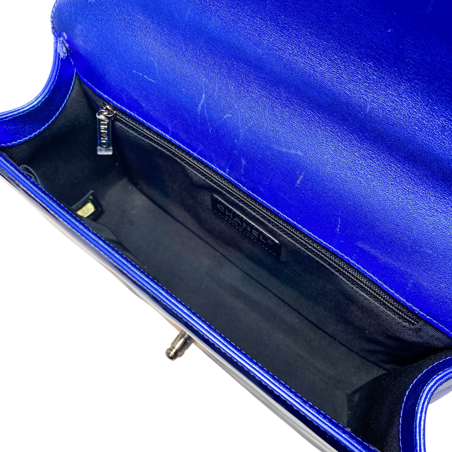 Chanel Royal Blue Patent Large Boy Bag