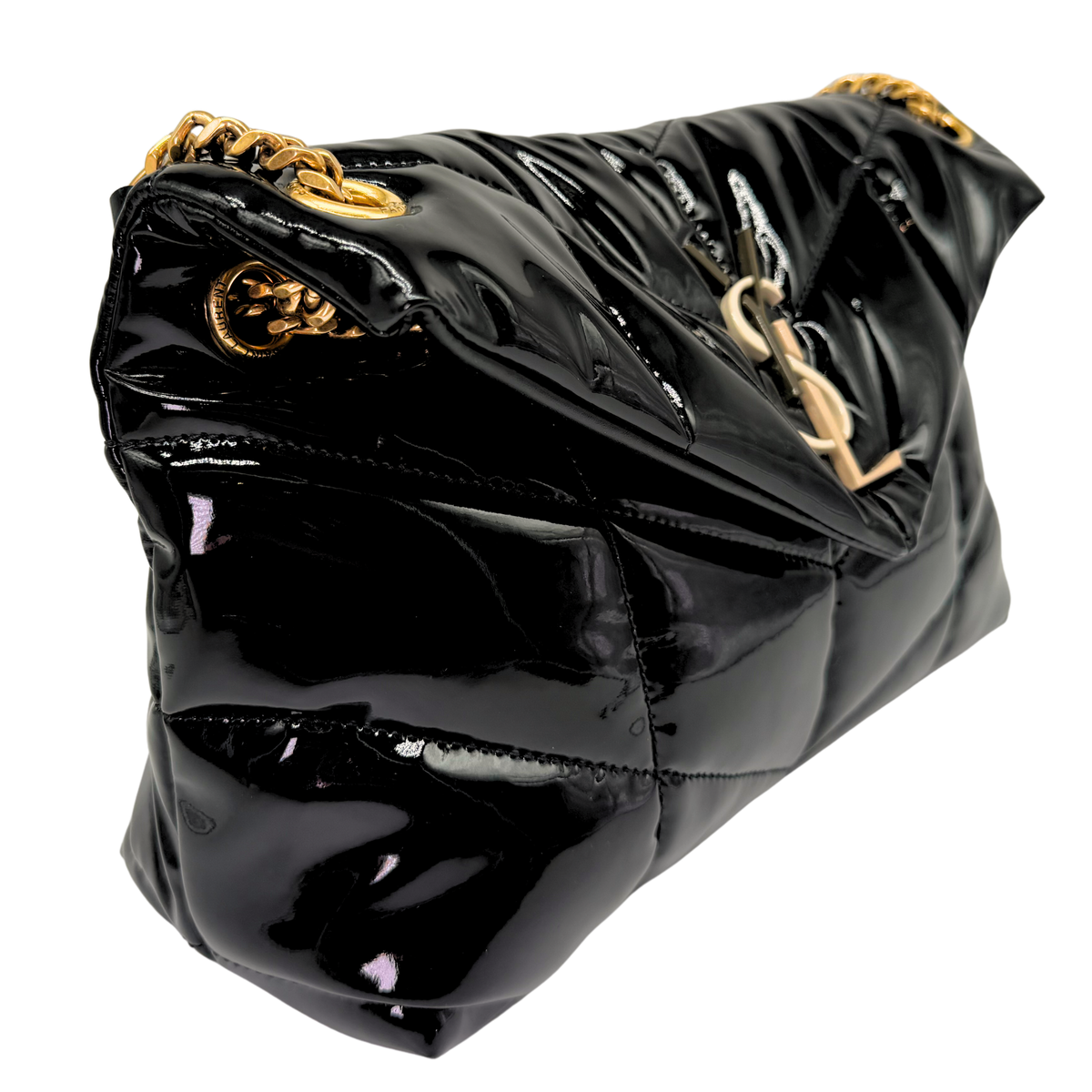Saint Laurent Loulou Black Puffer Shoulder Bag Patent Leather