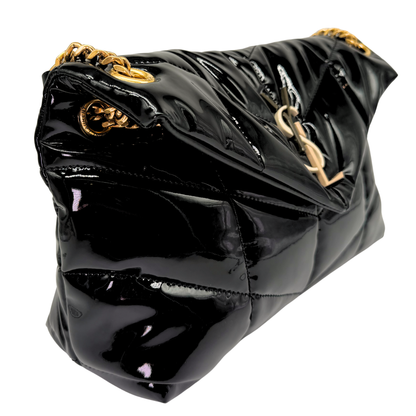 Saint Laurent Loulou Black Puffer Shoulder Bag Patent Leather