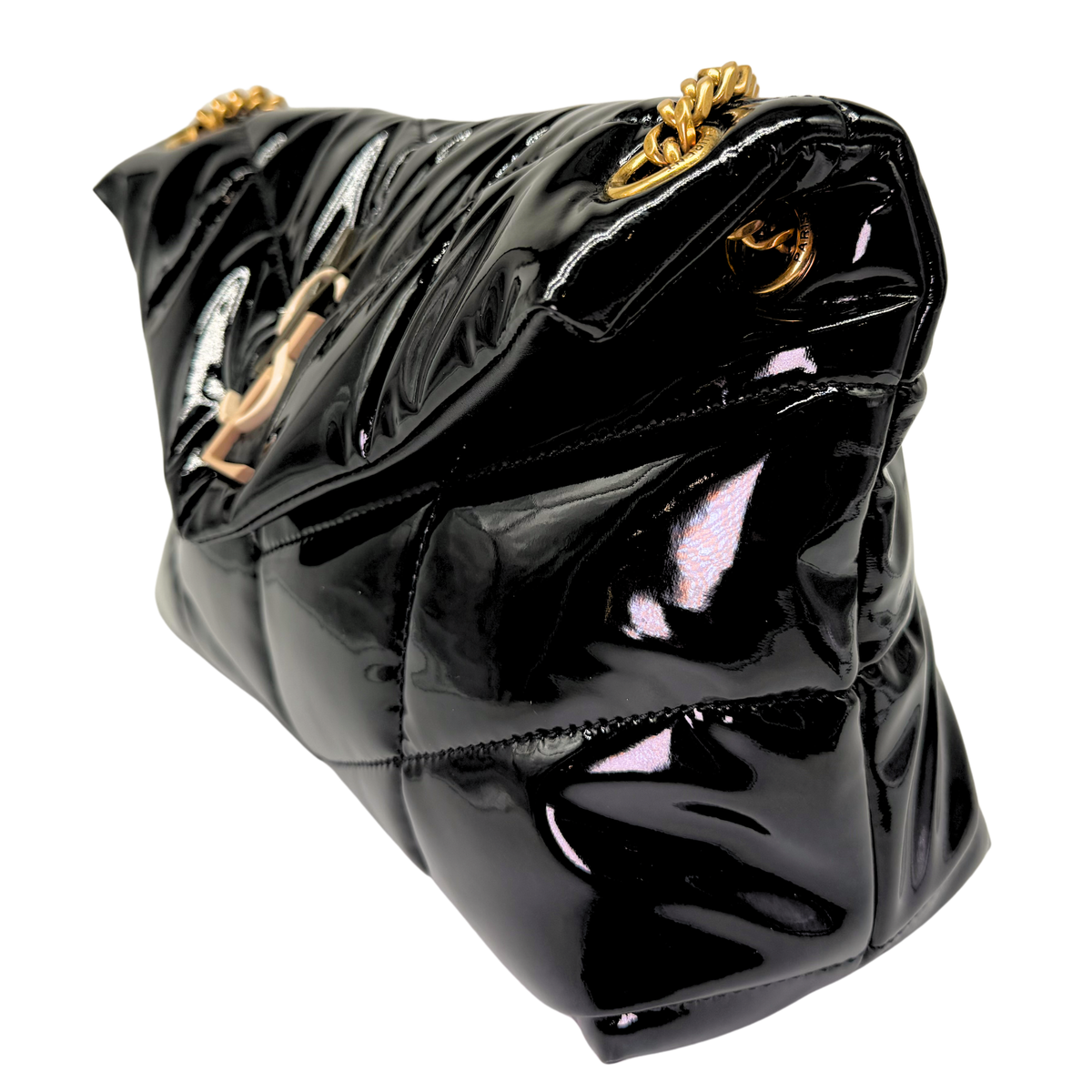 Saint Laurent Loulou Black Puffer Shoulder Bag Patent Leather