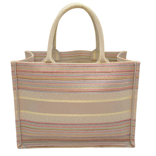 Dior Canvas Stripe Embroided Medium Booktote