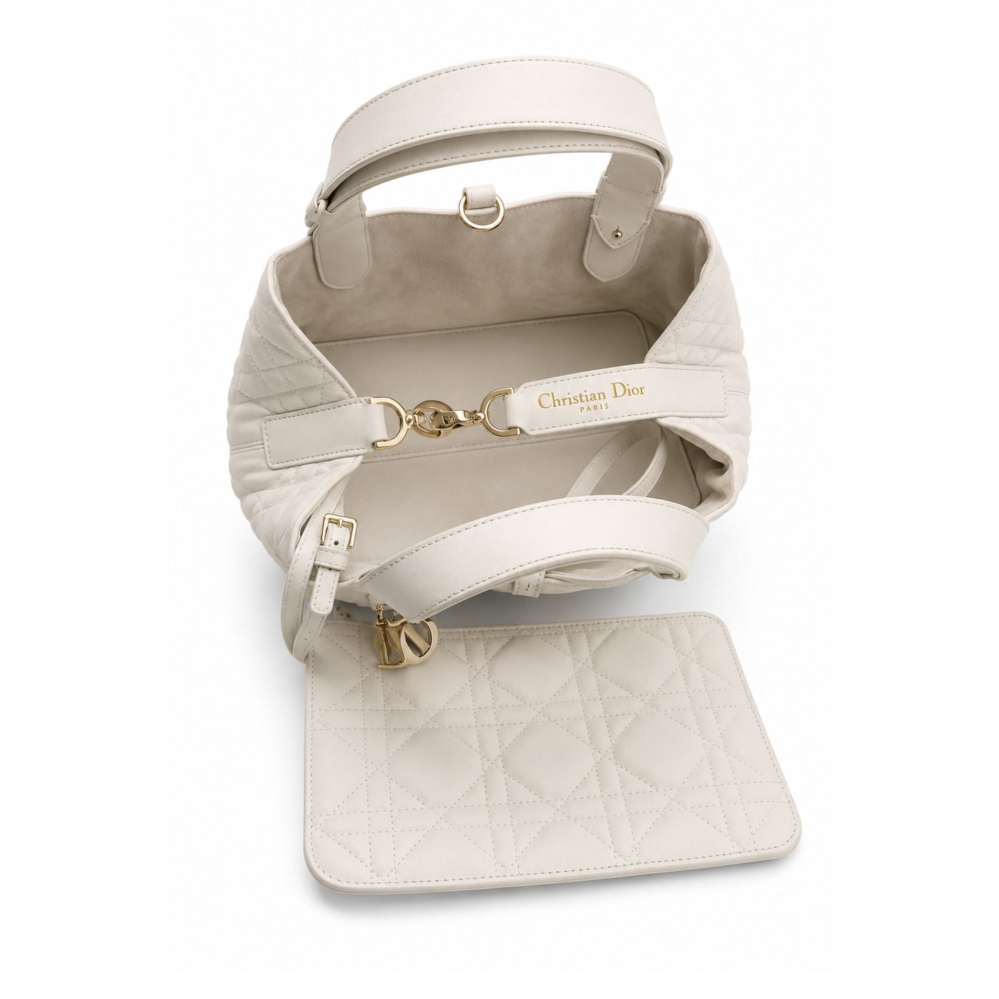 Dior White Macrocannage Toujours Small Handbag with Pouch