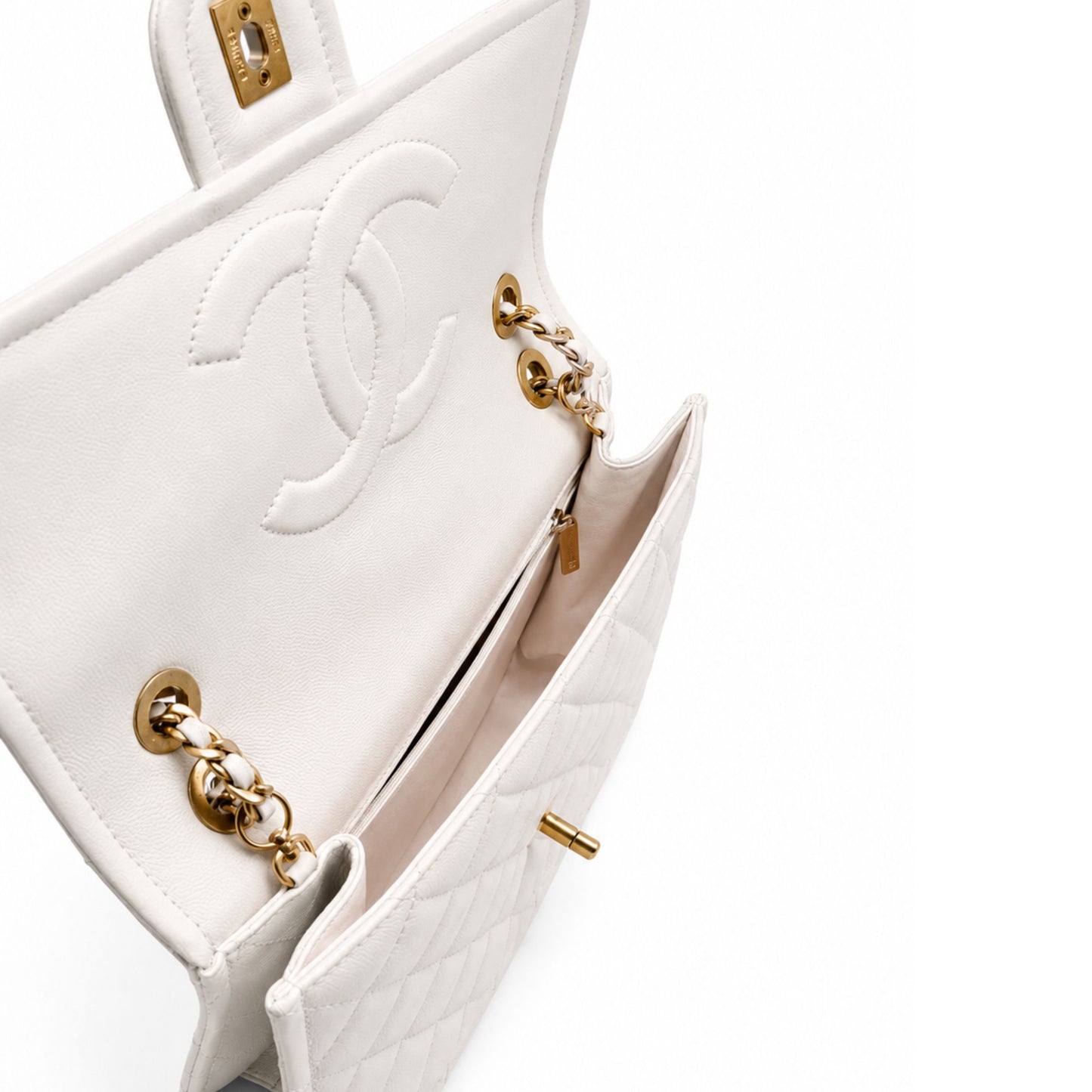 Chanel Classic Flap Bag – White Lambskin with Gold Hardware