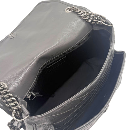 Saint Laurent Grey Fog Nikki Medium Crinkled Calfskin Shoulder Bag