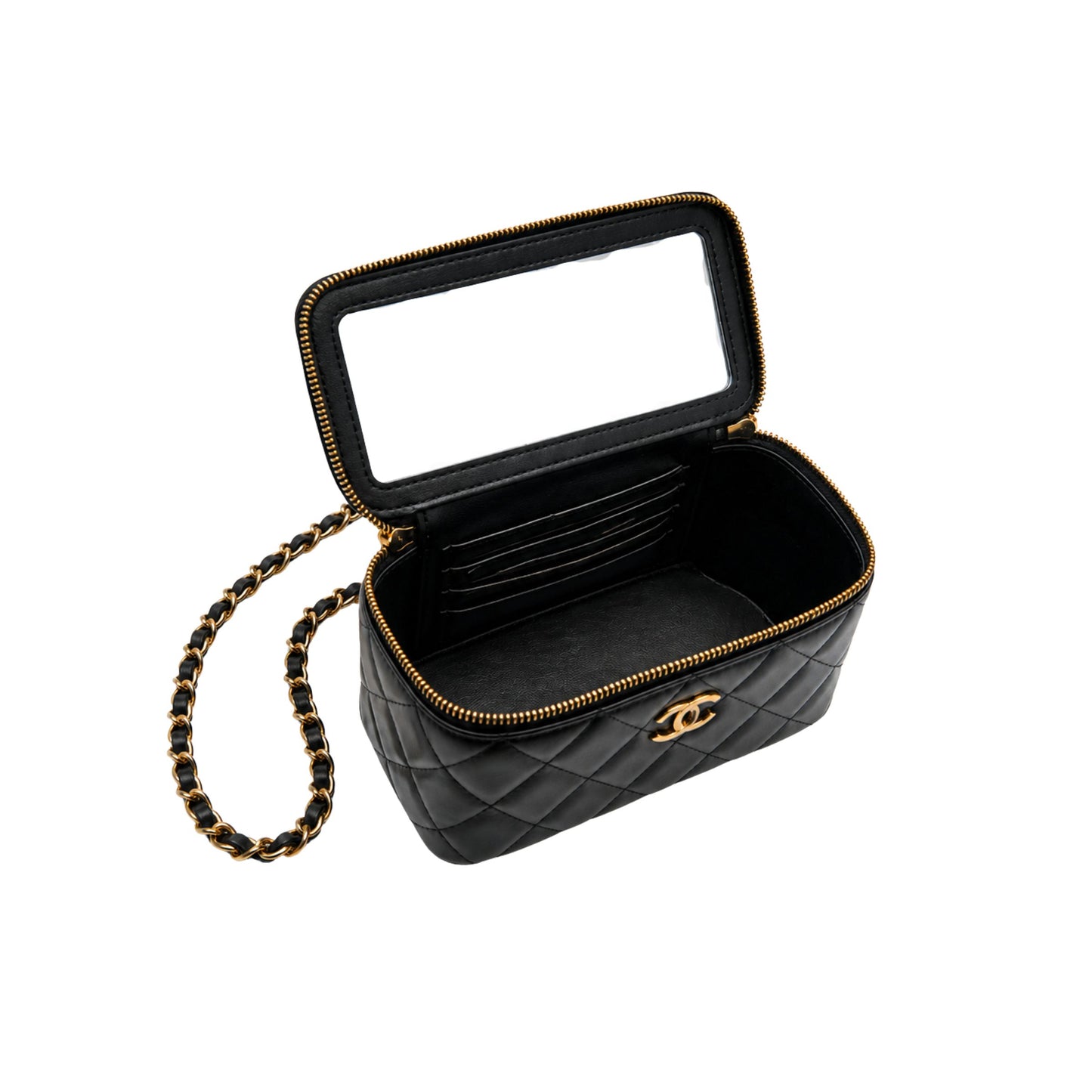 Chanel Vanity with Pearl Shiny Black Crossbody Bag