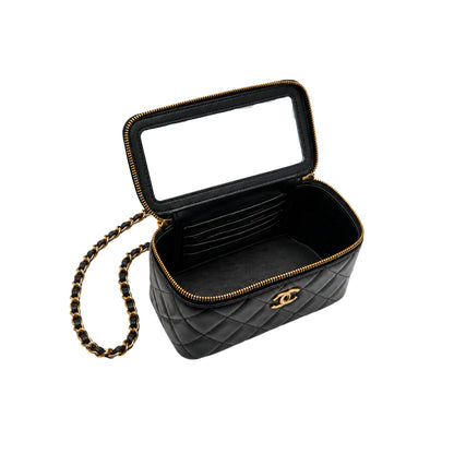 Chanel Vanity with Pearl Shiny Black Crossbody Bag