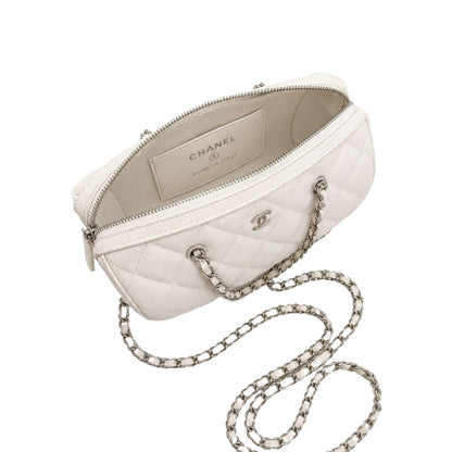 Chanel White Caviar Barrel Bag with Silver Hardware
