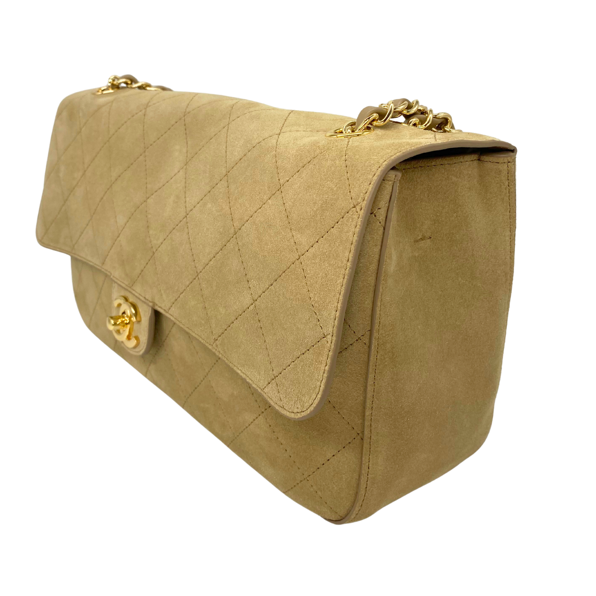 Chanel Khaki Souplissimo 32 Suede Gold Hardware