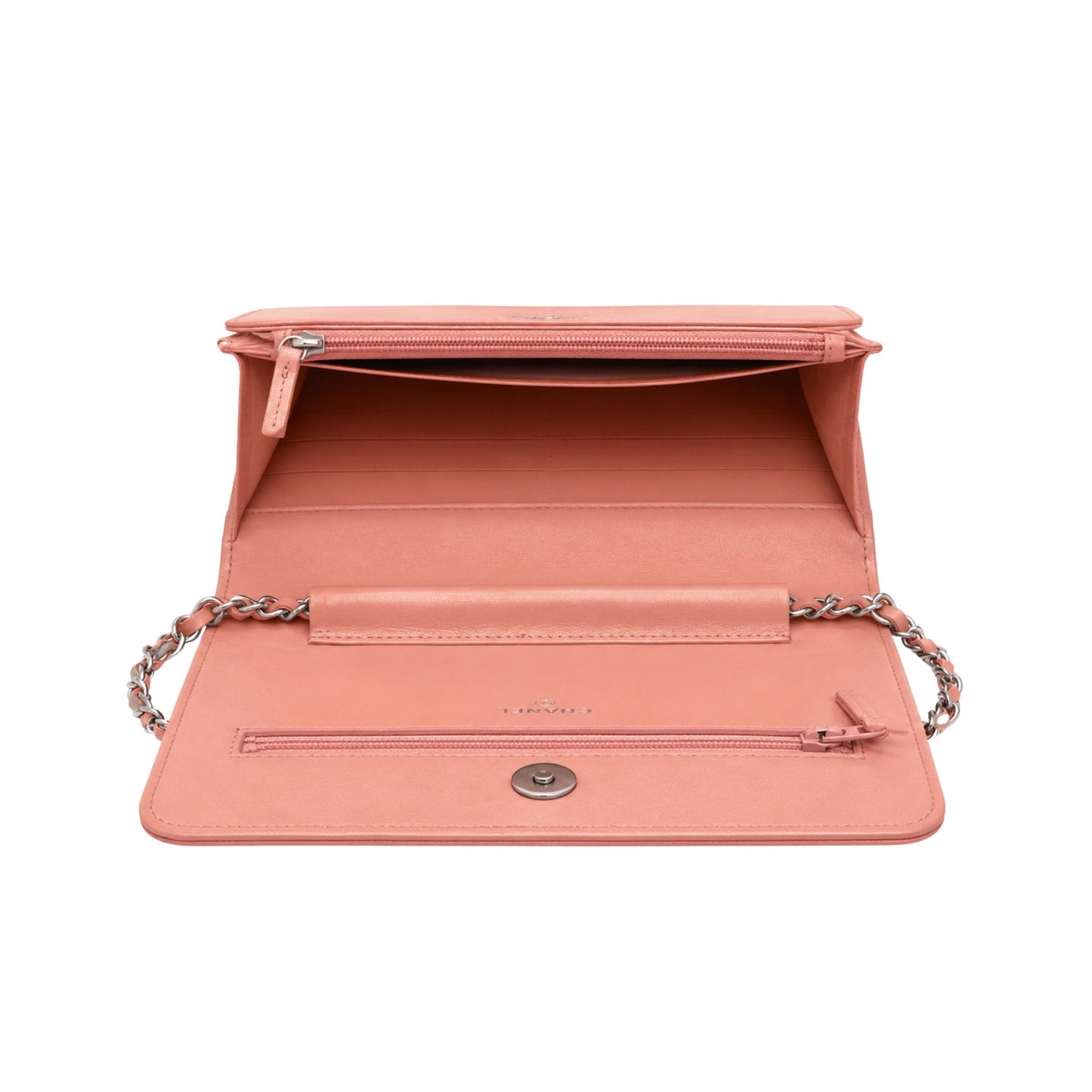 Chanel Metallic Blush Pink Caviar Chevron Wallet on Chain