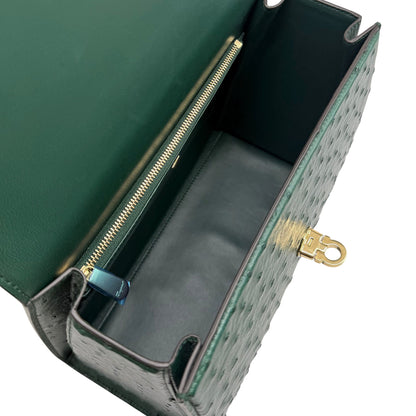 Ferregamo Green Ostrich Top Handle Bag
