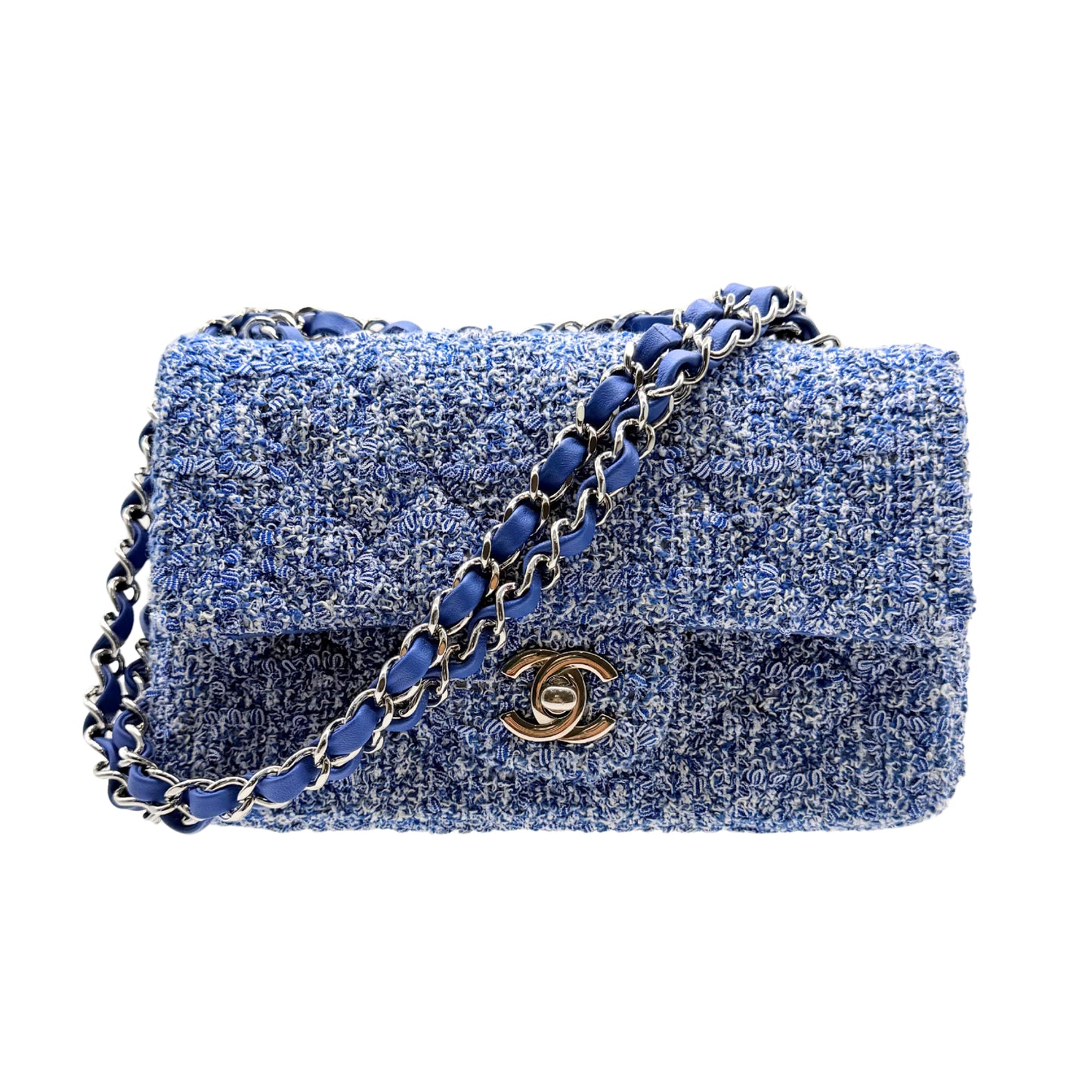 Chanel Mini Rectangle Blue Tweed Flap