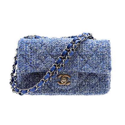 Chanel Mini Rectangle Blue Tweed Flap