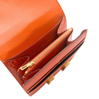 Hermes Constance Orange Poppy Alligator Compact Wallet