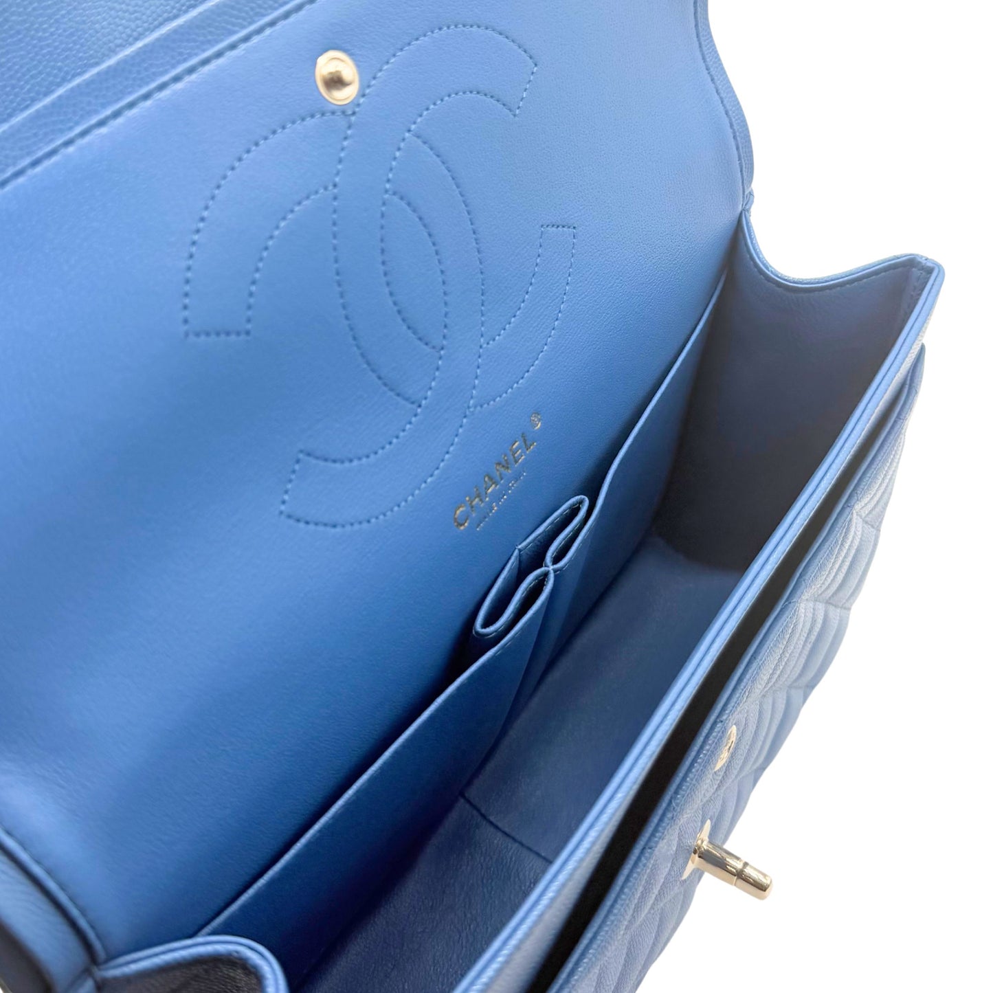 Chanel Jumbo Blue Double Flap Caviar Light Gold Hardware