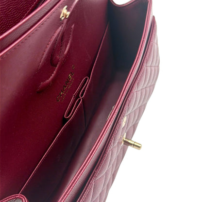 Chanel Medium Burgundy Double Flap in Caviar Leather with Light Gold-tone Hardware