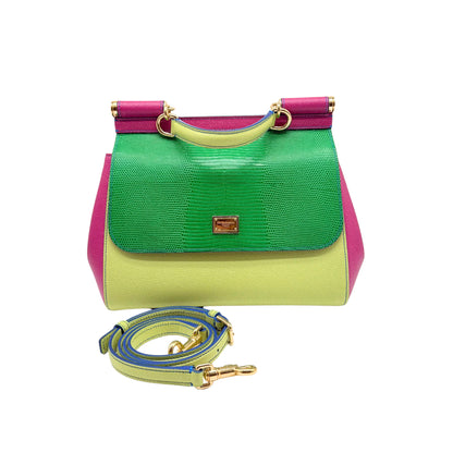 Dolce and Gabbana Miss Sicily Lizard and Calfskin Multicolor Handbag
