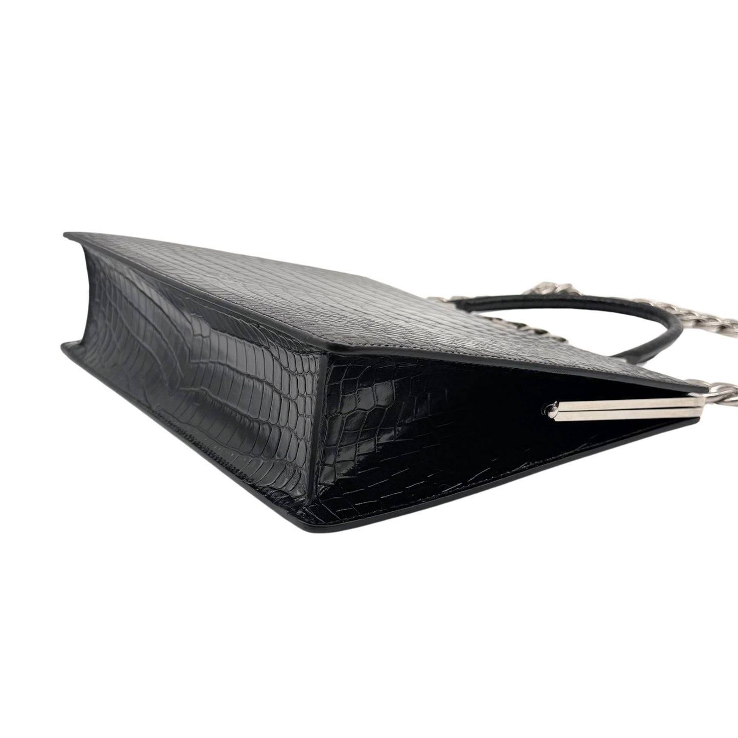 A Mcqueen Crocodile Embossed Frame Bag in Black