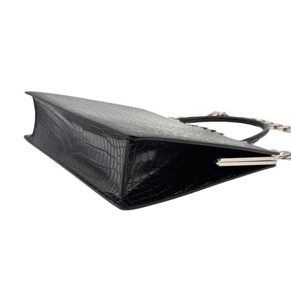 A Mcqueen Crocodile Embossed Frame Bag in Black