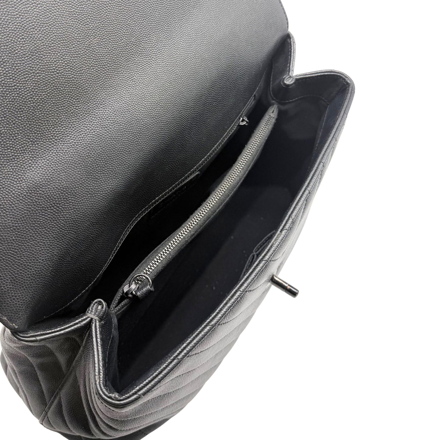 Chanel Coco Handle Flap Bag in Chevron Caviar with So Black Hardware