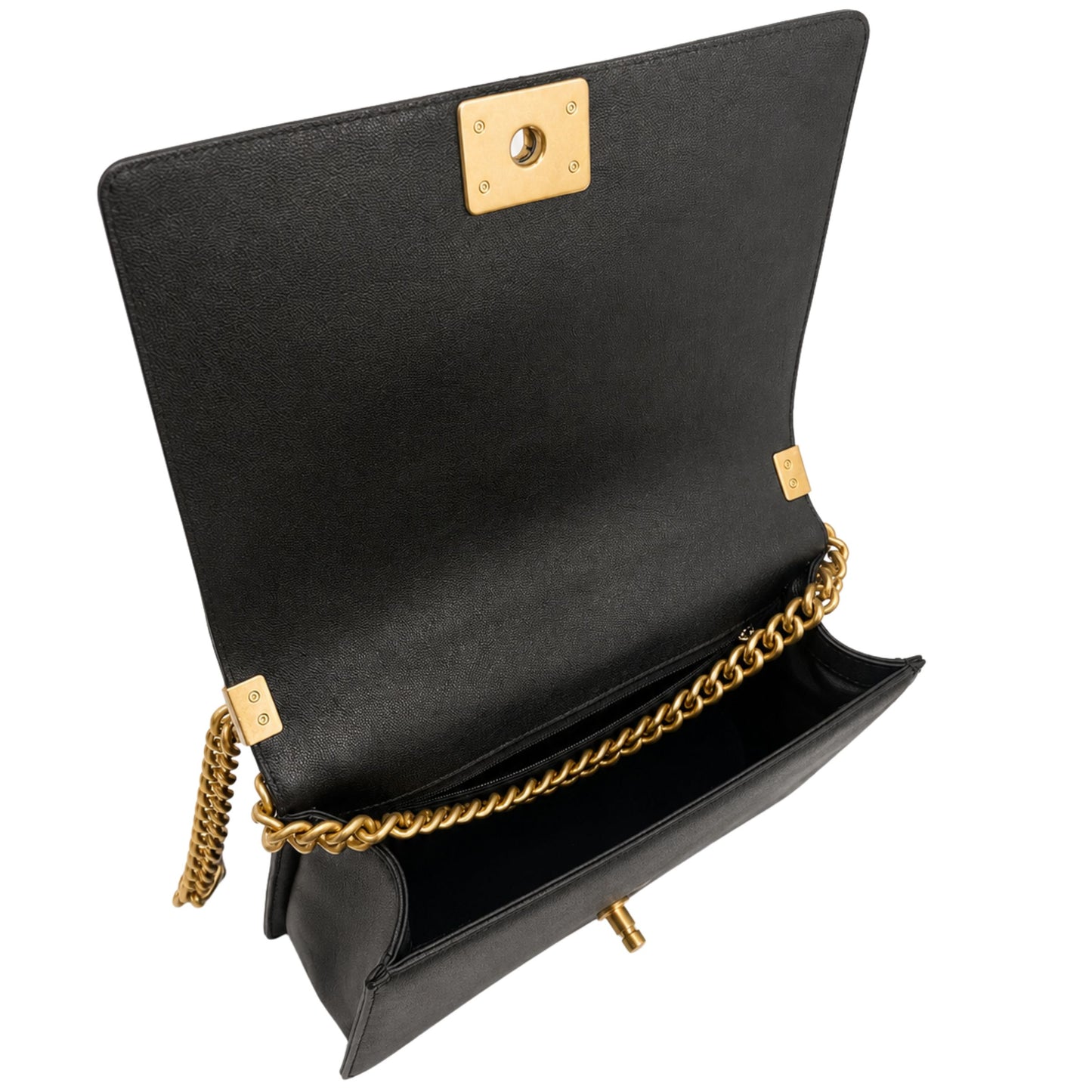 Chanel Black Chevron Glazed Caviar Boy Bag