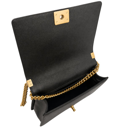 Chanel Black Chevron Glazed Caviar Boy Bag