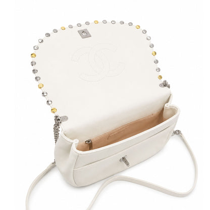 Chanel White Studded Quilted Flapbag