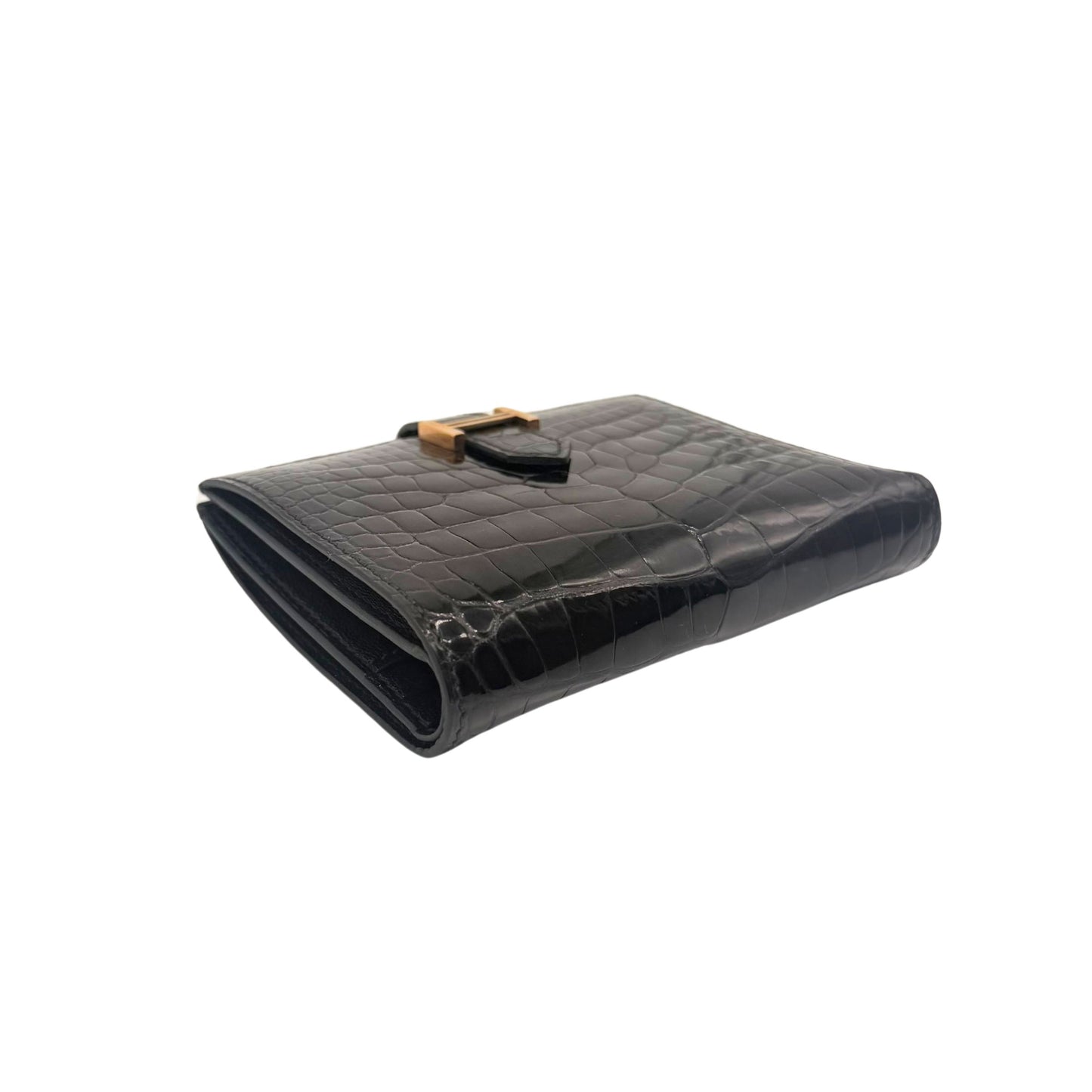 Hermes Bearn Black Shiny Alligator Wallet