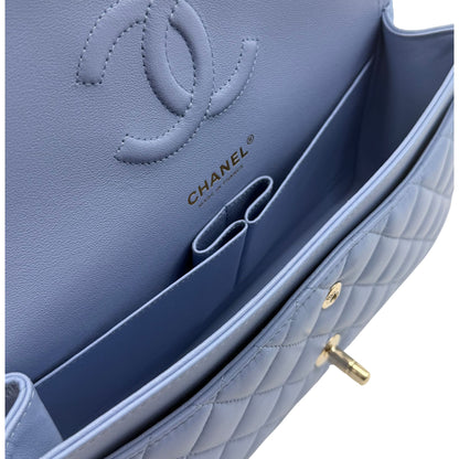 Chanel Blue Medium Double Flap Lambskin in Light Gold-tone Hardware