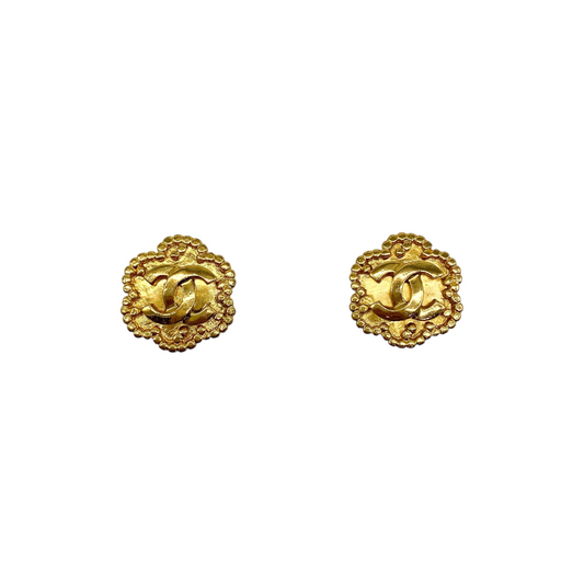 Chanel Gold Camellia CC Vintage Clip-On Earrings