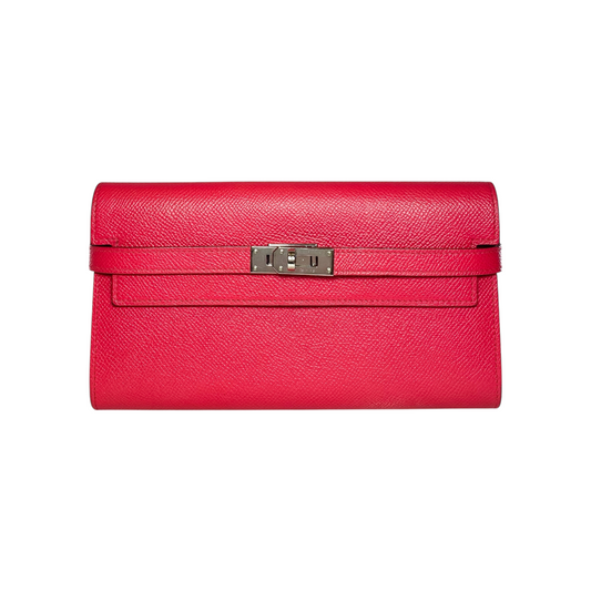 Hermes Kelly Wallet Framboise Epsom Palladium Hardware