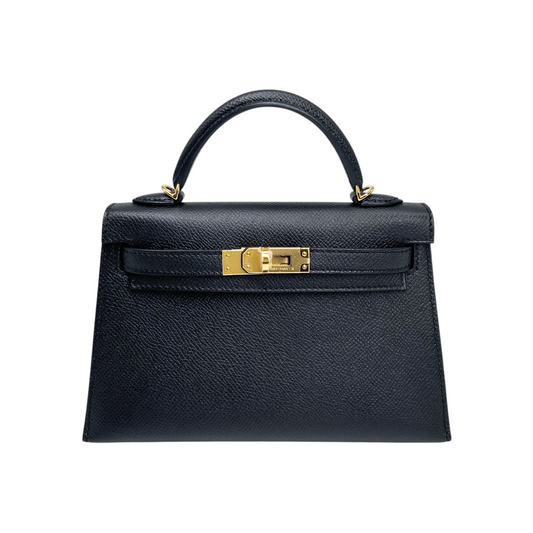 Hermes Mini Kelly 20 Black Epsom Gold Hardware