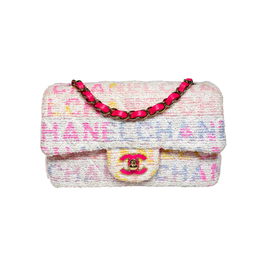Chanel White Pink Tweed Mini Rectangle