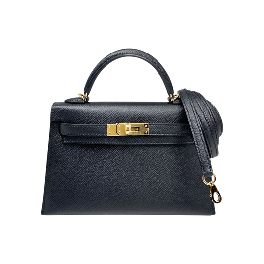 Hermes Mini Kelly 20 Black Epsom Gold Hardware