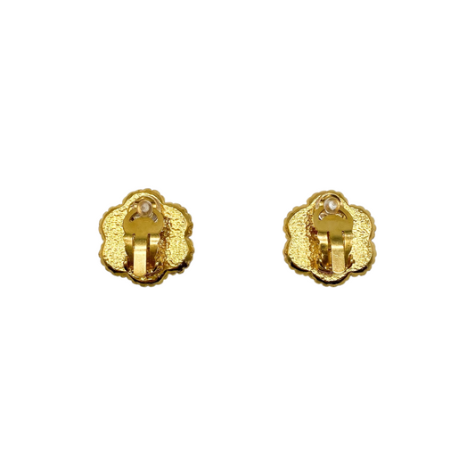 Chanel Gold Camellia CC Vintage Clip-On Earrings