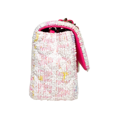 Chanel White Pink Tweed Mini Rectangle