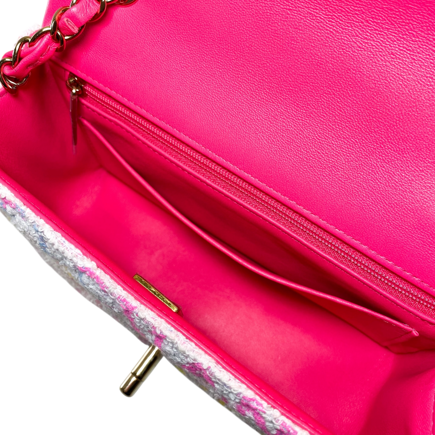 Chanel White Pink Tweed Mini Rectangle