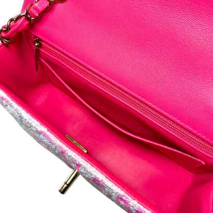 Chanel White Pink Tweed Mini Rectangle
