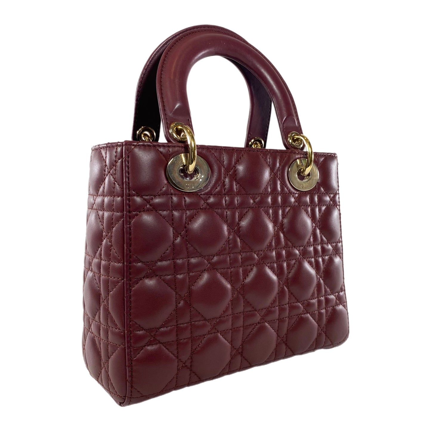 Dior Burgundy Small Lady Dior with Charm Strap GHW