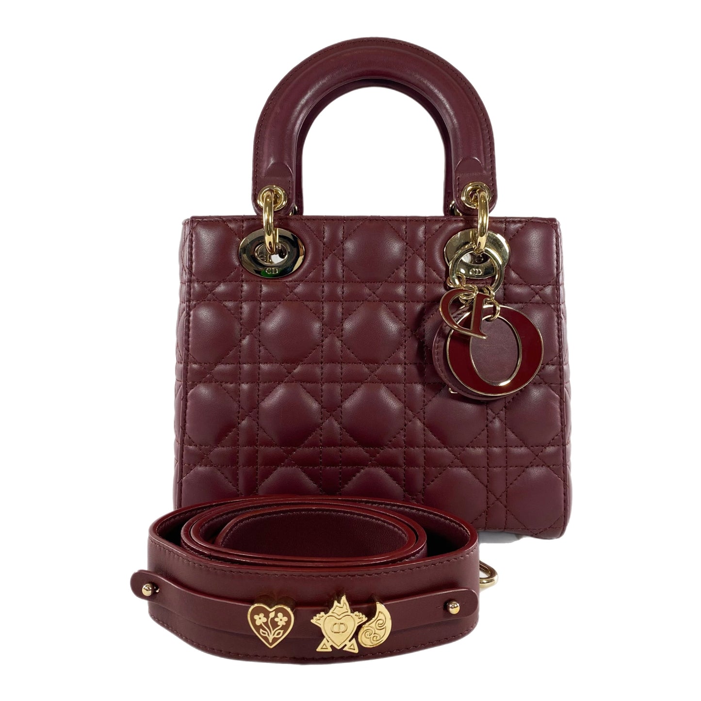 Dior Burgundy Small Lady Dior with Charm Strap GHW