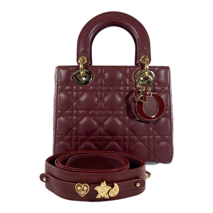 Dior Burgundy Small Lady Dior with Charm Strap GHW
