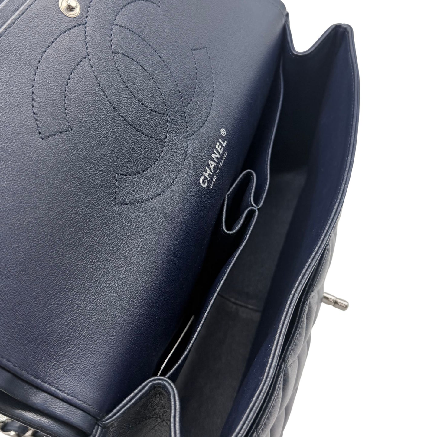 Chanel Blue Jumbo Lambskin Flap Bag with Silver-tone Hardware