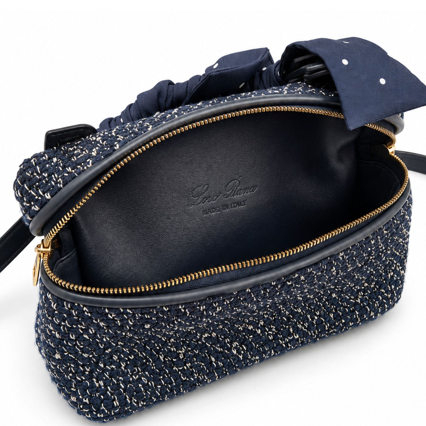 Loro Piana L19 Blue Tweed Silk Scarf Crossbody Bag