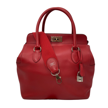 Hermes Rouge Casaque Swift Leather Toolbox 26cm Palladium Hardware