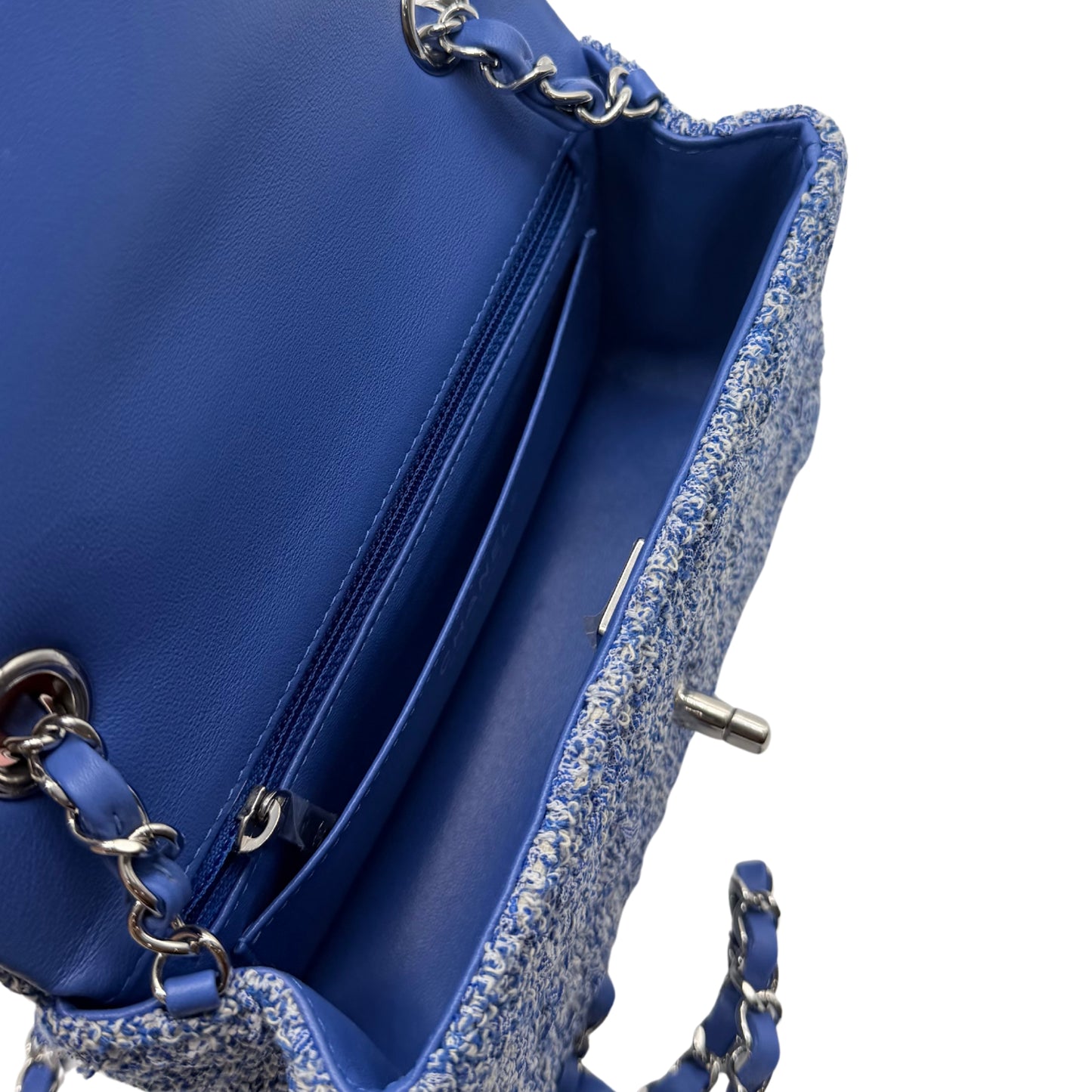 Chanel Mini Rectangle Blue Tweed Flap