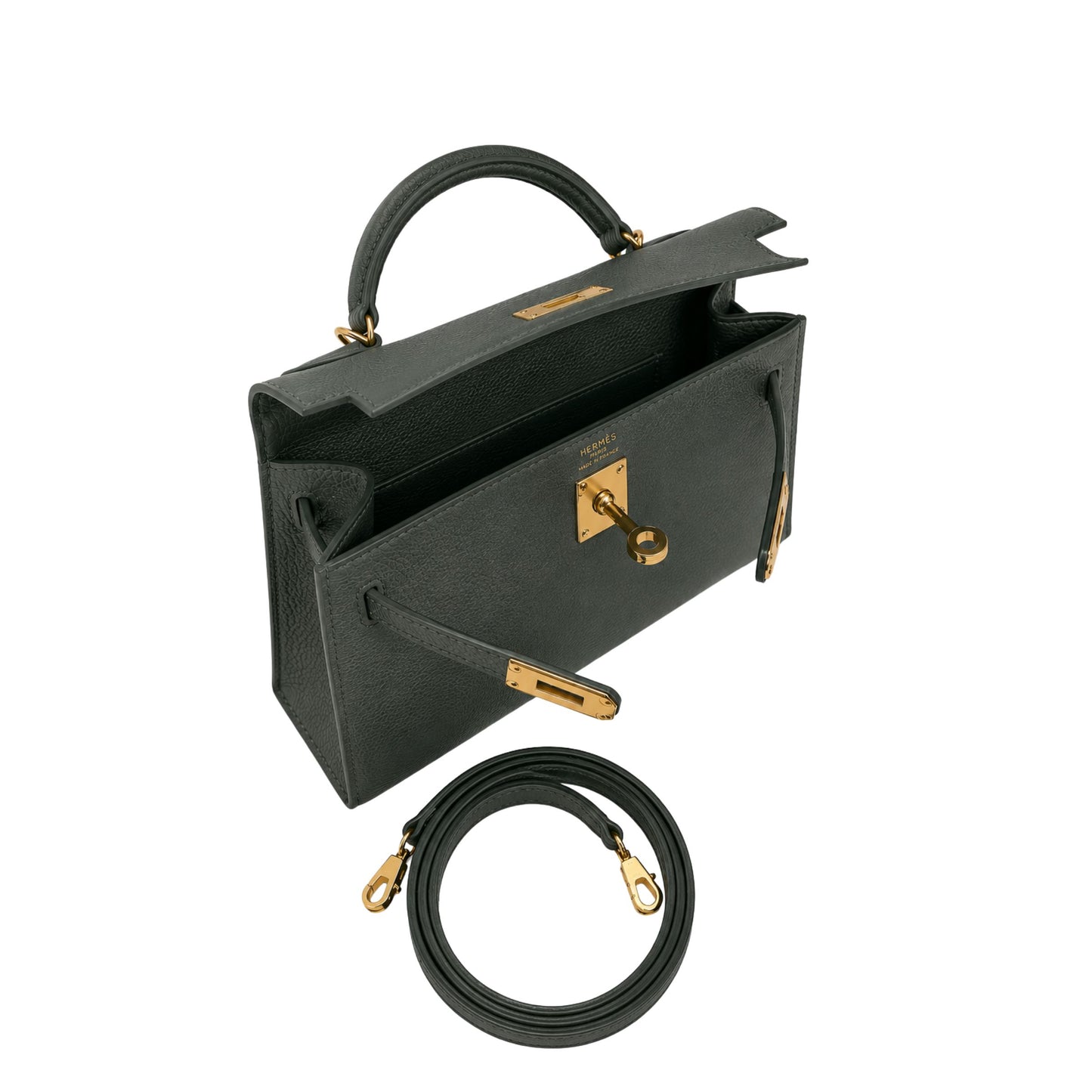 Hermes Mini Kelly in Vert Mangrove in Epsom with Gold Hardware