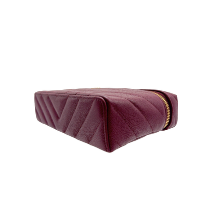 Chanel Chevron Quilted Top Handle Slim Vanity Case with Chain Burgundy