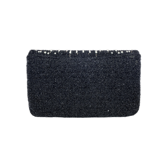 Chanel Black Paris Cosmopolite Pearl Fantasy Tweed Flap Clutch